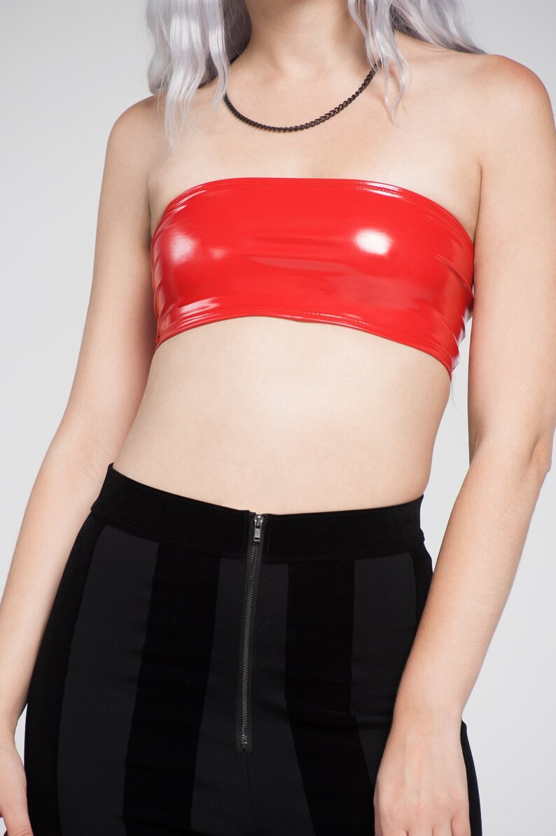 INTRIGUE BANDEAU Red PVC Bra Top Vinyl Shiny Futuristic Etsy