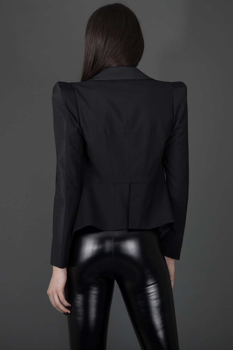 CARBON-14 BLAZER Black Rubber Jacket Textured Dark Academia Goth Geometric Women's Futuristic Strong Shoulder Cyber Corporate Noir Vampire image 3
