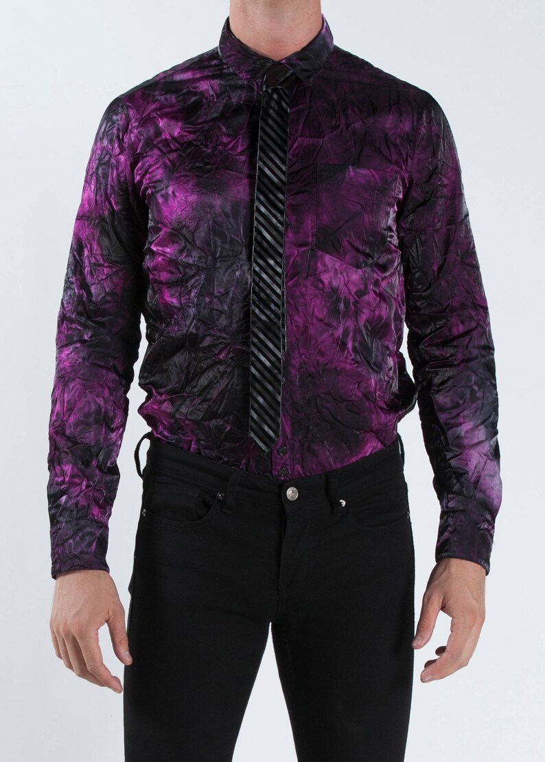 SALE Men's Purple Dress Shirt Button Up Black Crinkle Etsy
