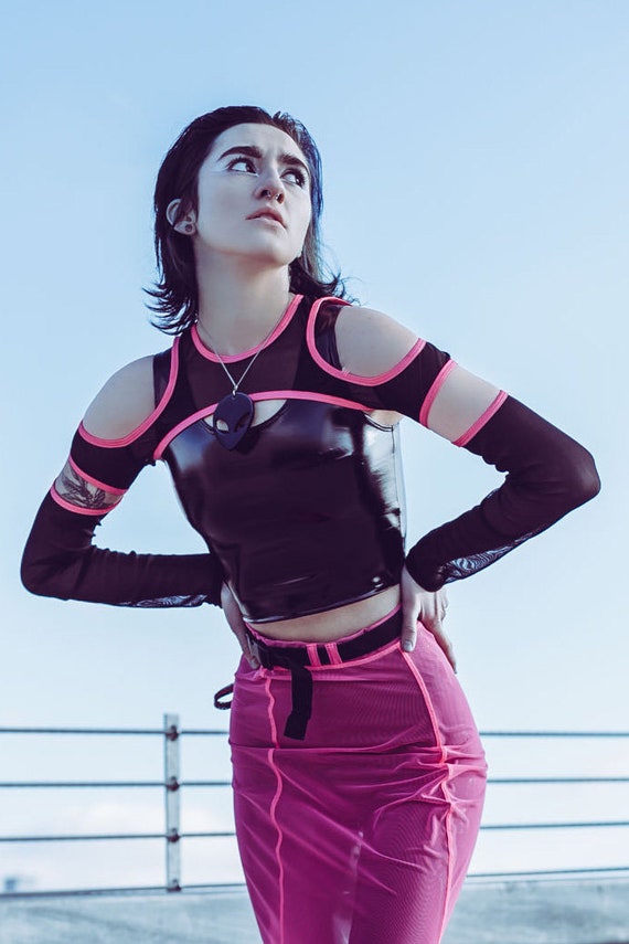 HIGH FREQUENCY SHRUG - Hot Pink Mesh Cyber Cyberpunk Festival