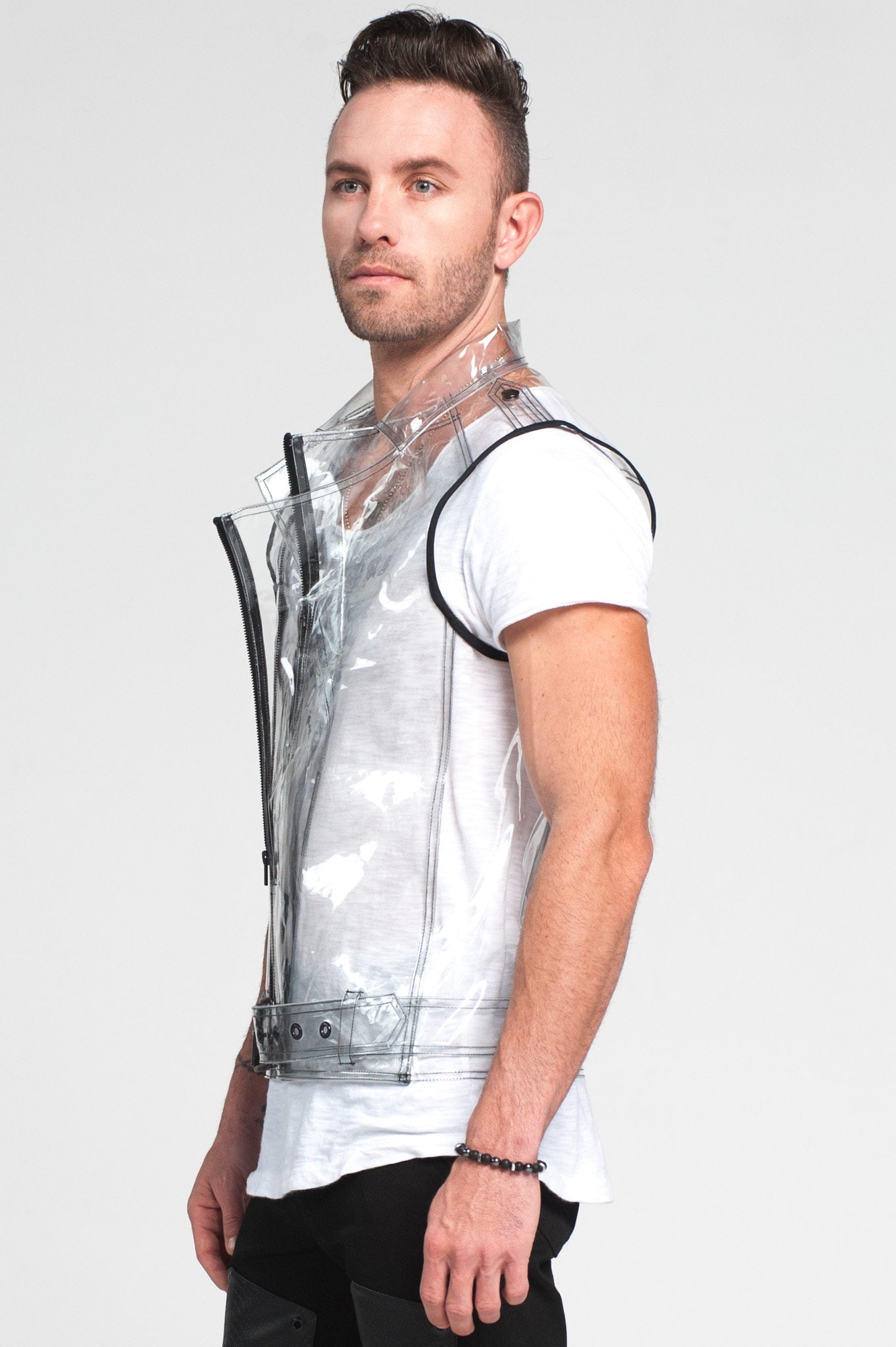SALE PLASMA VEST Unisex Men s Moto Clear Plastic Pvc Futuristic