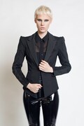 CARBON-14 BLAZER - Black Rubber Jacket Textured Dark Academia Goth Geometric Women's Futuristic Strong Shoulder Cyber Corporate Noir Vampire