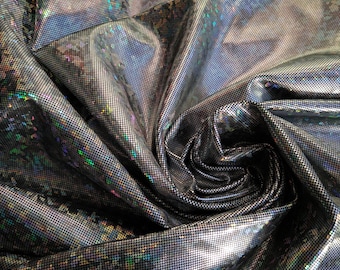 Metallic Silver Shattered Glass Hologram Foil Spandex Sparkle Fabric Material DIY Cyber Festival Futuristic Stretch Dancewear Costume Shiny