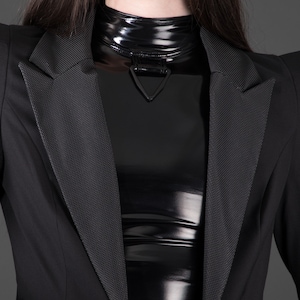 CARBON-14 BLAZER Black Rubber Jacket Textured Dark Academia Goth Geometric Women's Futuristic Strong Shoulder Cyber Corporate Noir Vampire image 4