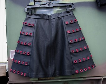 OOAK COLLATERAL DAMAGE Skirt - Black Red Post-Apocalyptic Warrior Future Goth Dystopian Festival Wasteland Military Halloween Bullet Holes