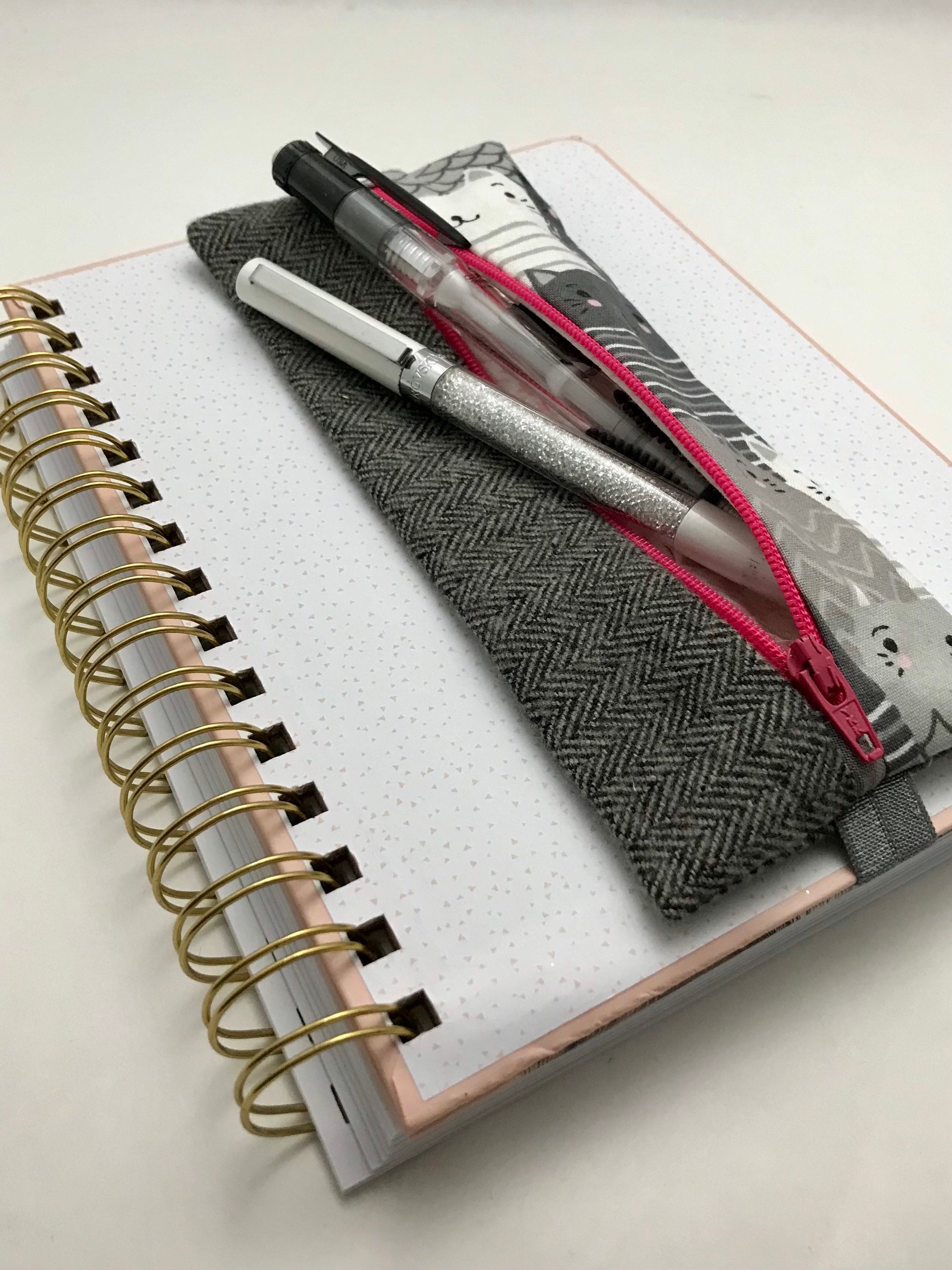 Small Notebook Pencil Pouch Journal Pouch Pink Gray White Etsy