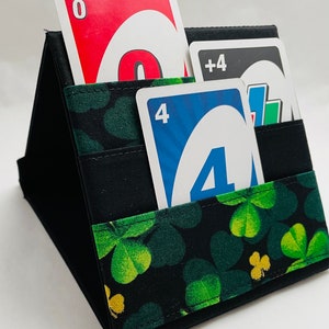 Porte-onglet bingo demi-largeur noir uni avec trèfles, porte-cartes demi-largeur, mini support pour languettes et cartes à jouer