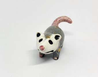 Plant Buddy - Little Opossum - Handmade Ceramic Animal Figurine with REAL gold details - SINGLE figurine