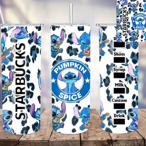 Pumpkin Gewürzbecher, 20 Unzen Becher, Stitch, Cartoon Charakter Becher, Kaffeebecher, blauer Leopard Becher