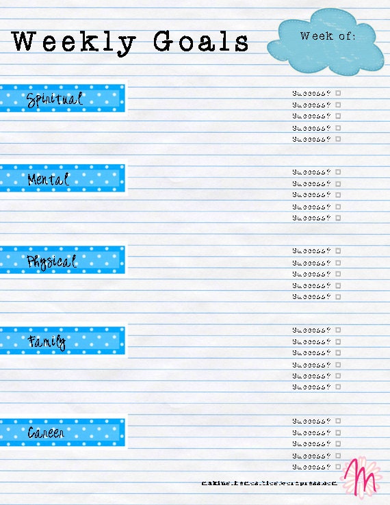 blue ribbons weekly goal sheet etsy weekly goal sheet
