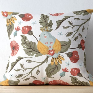 Decorative Throw Pillow Covers | Bird Pattern Pillow Cover | Modern Contemporary Spring Sofa Decorative Cushion Cover | Square Pillow Case