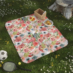 Wildflowers Picnic Blanket | Soft Waterproof Outdoor Blanket | Washable Beach Blanket with Straps | Multicolor Camping Blanket