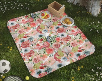 Wildflowers Picnic Blanket: Soft Waterproof Camping Blanket with Straps