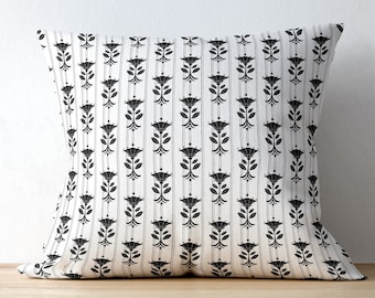 Black and White Floral Geometric Art Deco Pillow Cover for Modern Home Decor