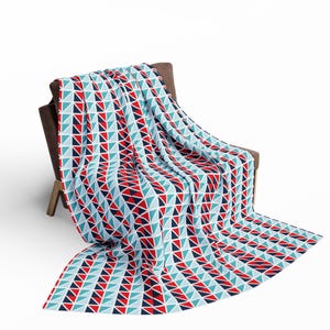 Retro Geometric Throw Blanket: Modern Red Blue Triangle Print