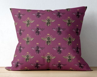 Pink Bee Pillow Cover: Honeycomb Pattern Square Throw Pillow Case