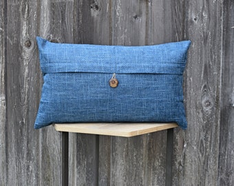 Blue Textured Lumbar Pillow Cover: Farmhouse Cushion Case (12 x 20)