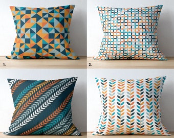 Scandinavian Pattern Pillow Covers | Minimalist Style Pillow Case | Cream Orange Teal Pillow Case | Geometric Pattern Cushion Covers