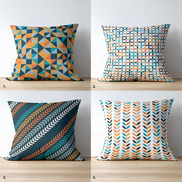 Scandinavian Pattern Pillow Covers | Minimalist Style Pillow Case | Cream Orange Teal Pillow Case | Geometric Pattern Cushion Covers