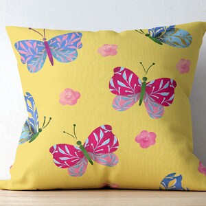 Pink Purple Butterfly Pillow Case | Bright Colorful Butterflies Throw Pillow Covers | Decorative Cushion Case | Green Pink Yellow Butterfly