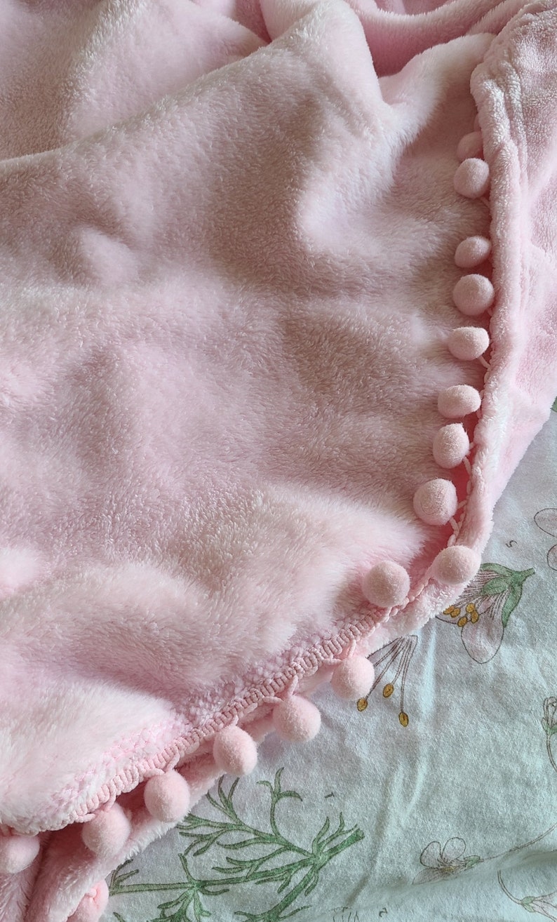 Light Pink Pom Pom Throw Blanket Plushthrow Blanket Nursery Etsy