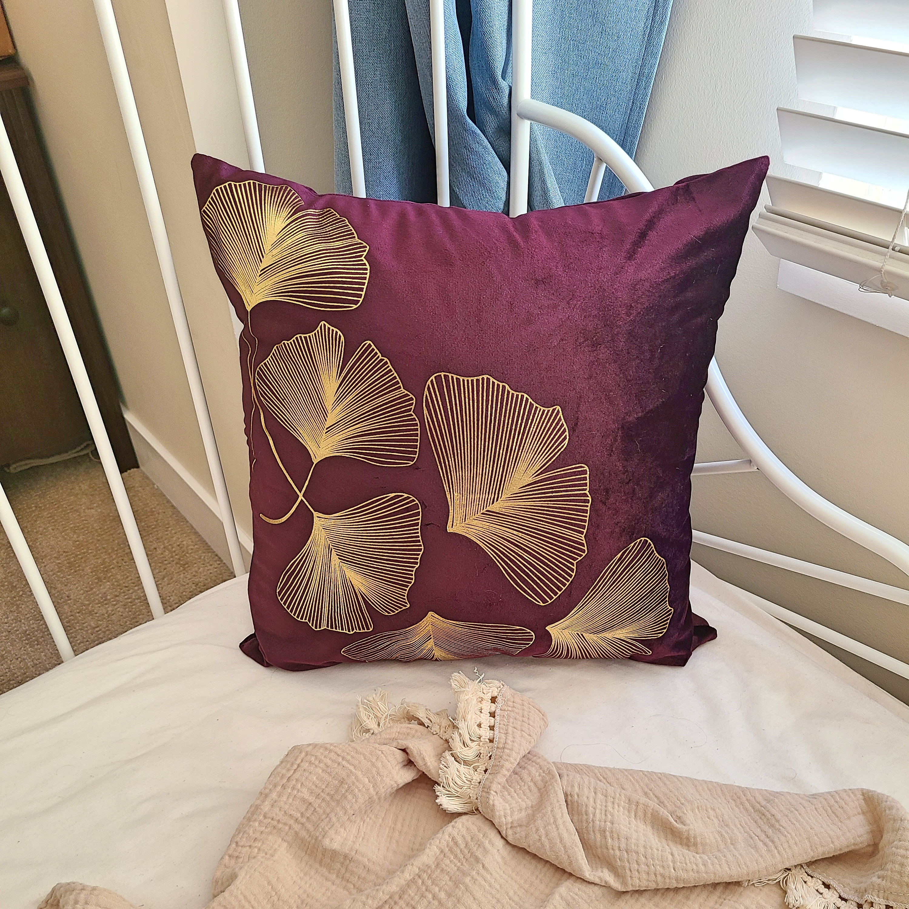 Eggplant Purple Throw Pillow Cover Purple Pillow Case Gold Etsy
