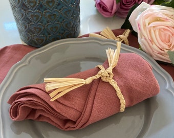 Pink Linen Napkins | 20"  Solid Style Pure Linen Dark Salmon Pink Fabric Napkins |  Stone Washed Napkins | Set of 4 Kitchen Napkins