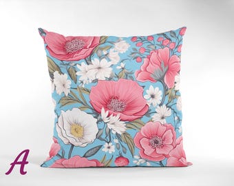 Pink Floral Throw Pillow: Boho Wildflowers Botanical Cushion Cover
