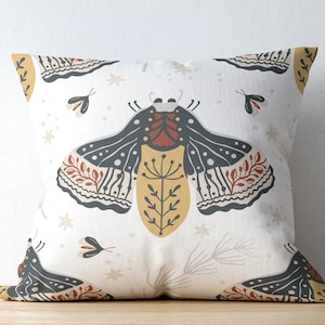 Butterfly Moth Pillow Cover | Boho Butterfly Pillow Covers |  Off White Brown Throw Pillow Cover | Neutral Moth Colorful Boho Cushion Case