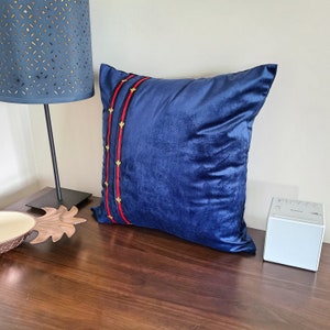Blue Velvet Pillow Cover: Honey Bee Accent, 18x18