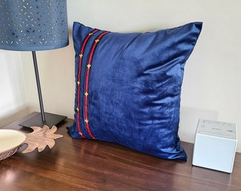 Blue Velvet Throw Pillow Cover | Dark Blue Pillow Case | Velvet Pillow Cover | Honey Bee Pillow Cover | Gold Bee Accent Pillow Case