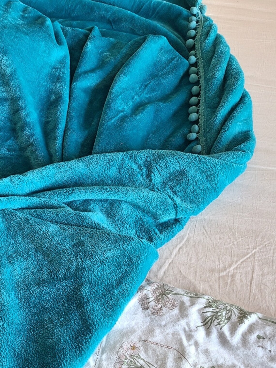 Turquoise Blue Pom Pom Throw Blanket Plush Throw Blanket Etsy