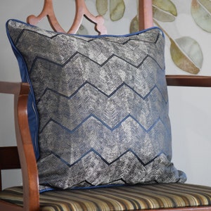 Navy Blue Pillow Cover |  Silver Blue Metallic Accent Pillow Cover | Satin Accent Pillow Case | Chevron Pattern Accent Pillow | Blue Pillow