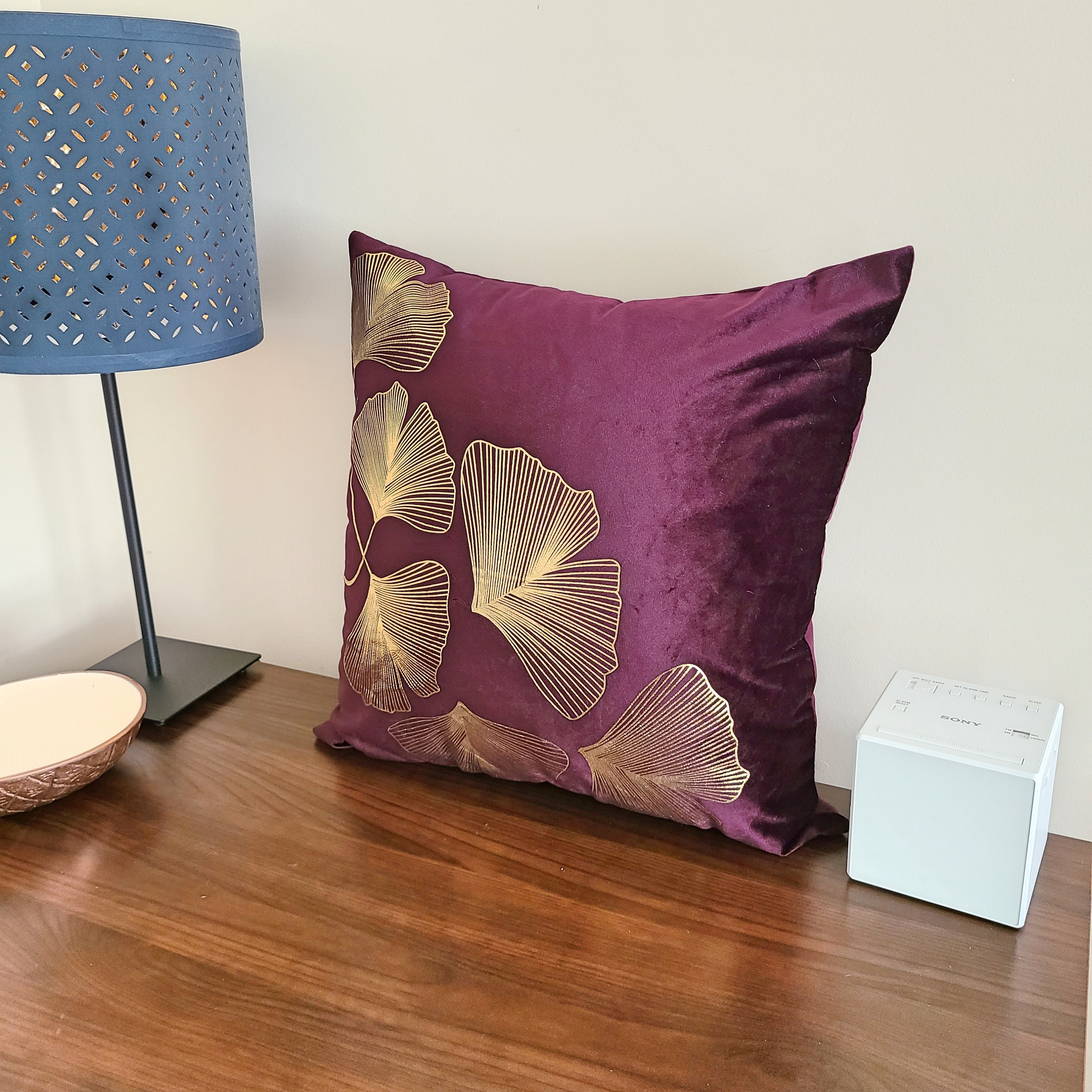 Eggplant Purple Throw Pillow Cover Purple Pillow Case Gold Etsy