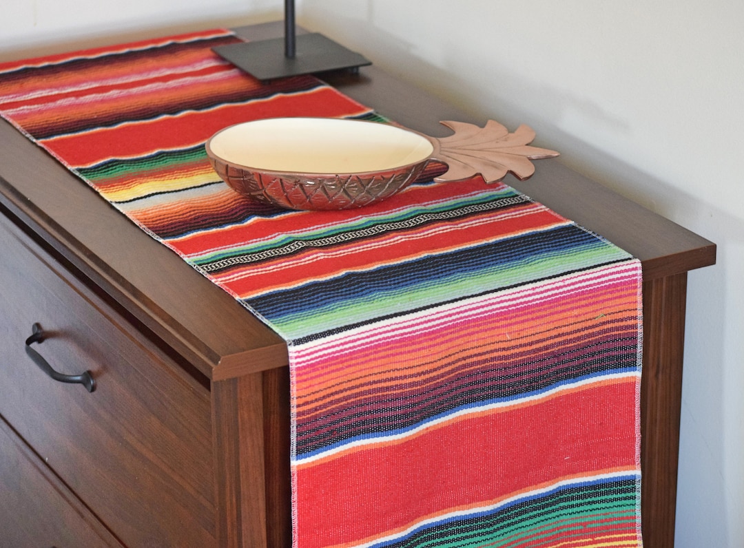 Red Cotton Table Runner Mexican Serape Runner Multicolor Cotton Table Runner Striped Cotton