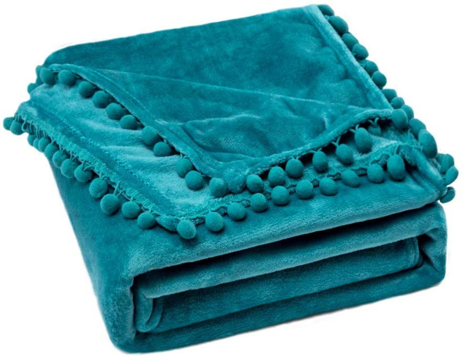 Turquoise Blue Pom Pom Throw Blanket Plush Throw Blanket Etsy
