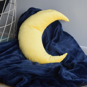 Lemon Yellow Velvet Cushion Pillow | Small Crescent Moon Pillow | Velvet Filled Cushions | Nursery Kids Room Pillow |Moon Shape Pillows