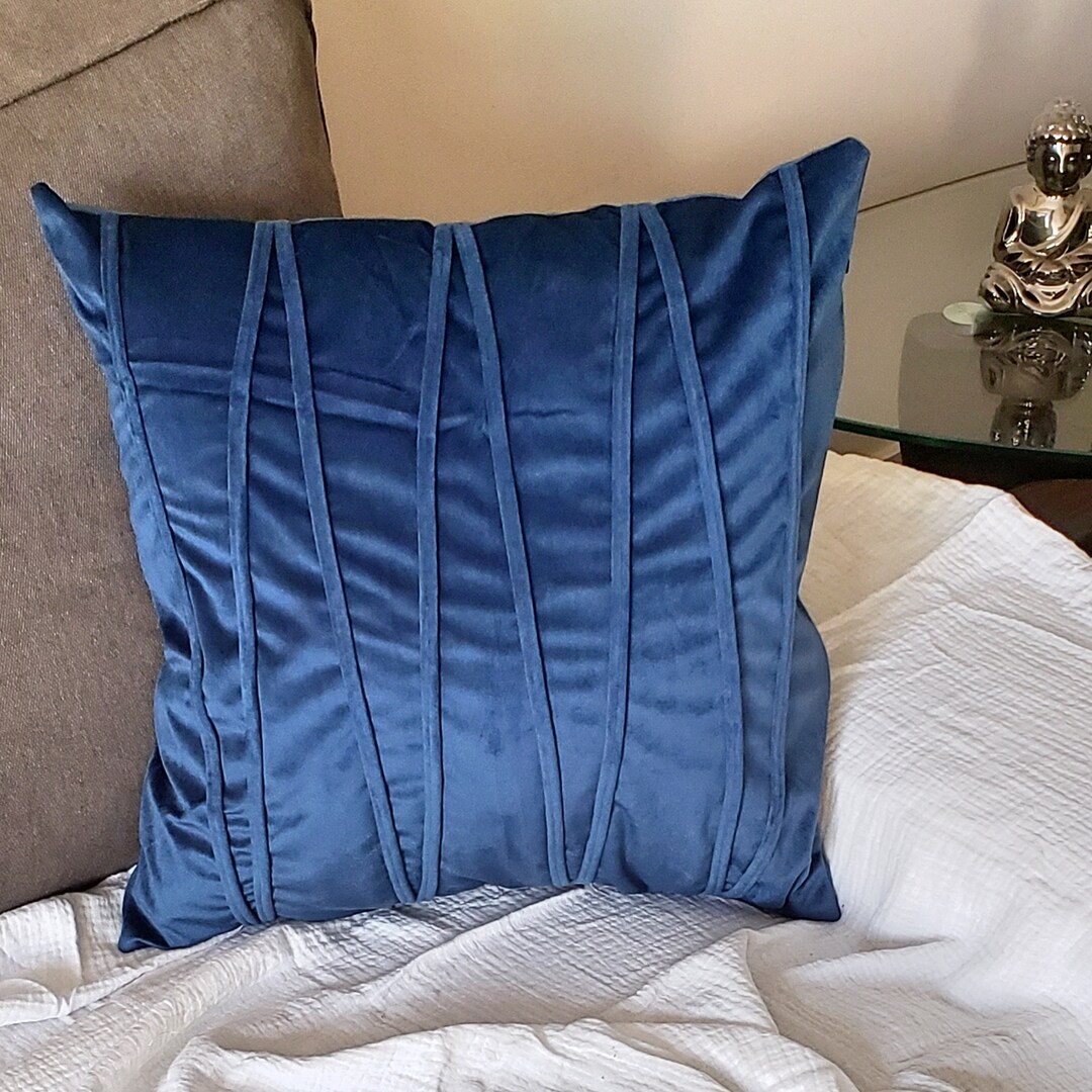 Blue Velvet Throw Pillow Cover Piping Pattern Velvet Pillow Cover