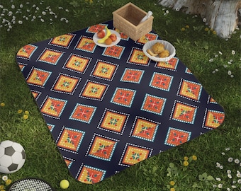 Geometric Print Picnic Blanket: Waterproof Outdoor Blanket with Straps