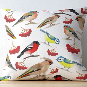 Bird Pattern Pillow Cover | Decorative Throw Pillow Case | Spring Sofa Cushion | Modern Square Pillow Cover | Contemporary Gift Idea