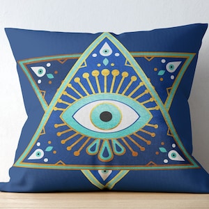 Evil Eye Boho Throw Pillow Cover – Protective Cushion Case for Sofa or Bed | Square Accent Pillow | Housewarming Gift Decor