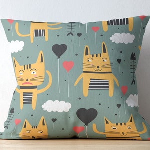 Fundas de almohada con estampado de gato bonito/funda con estampado de corazón de nubes/funda de cojín decorativa para sofá/funda de almohada cuadrada/funda de almohada para mascotas