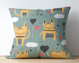 Funda de almohada con estampado de gato / Funda de cojín cuadrada de poliéster hilado