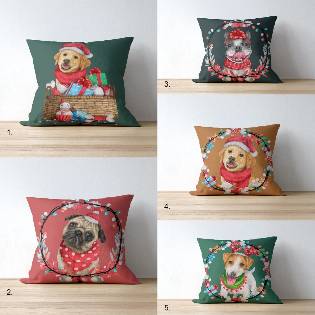 Cute Colorful Christmas Dog Pillow Covers Christmas Etsy