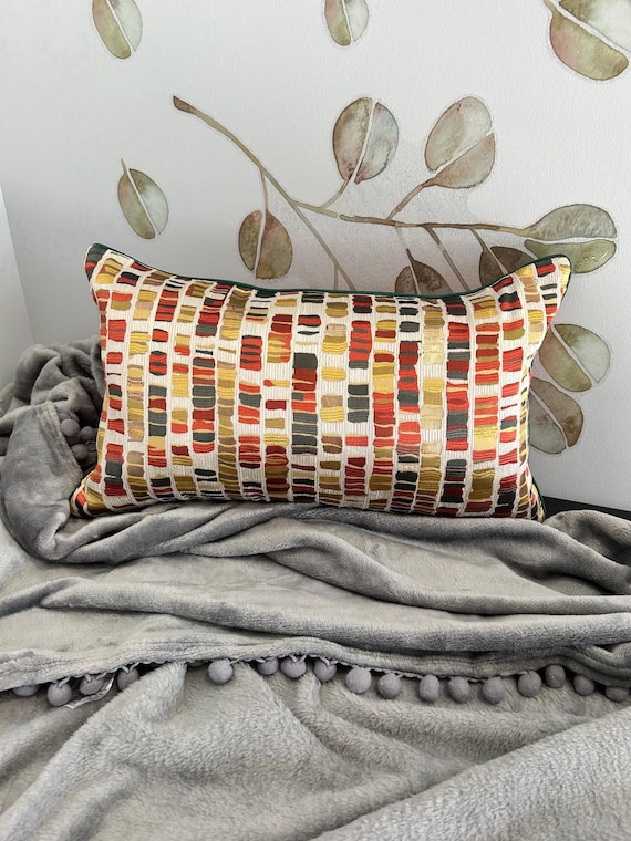 Orange Yellow Jacquard Lumbar Pillow Cover: Reversible Satin Cushion