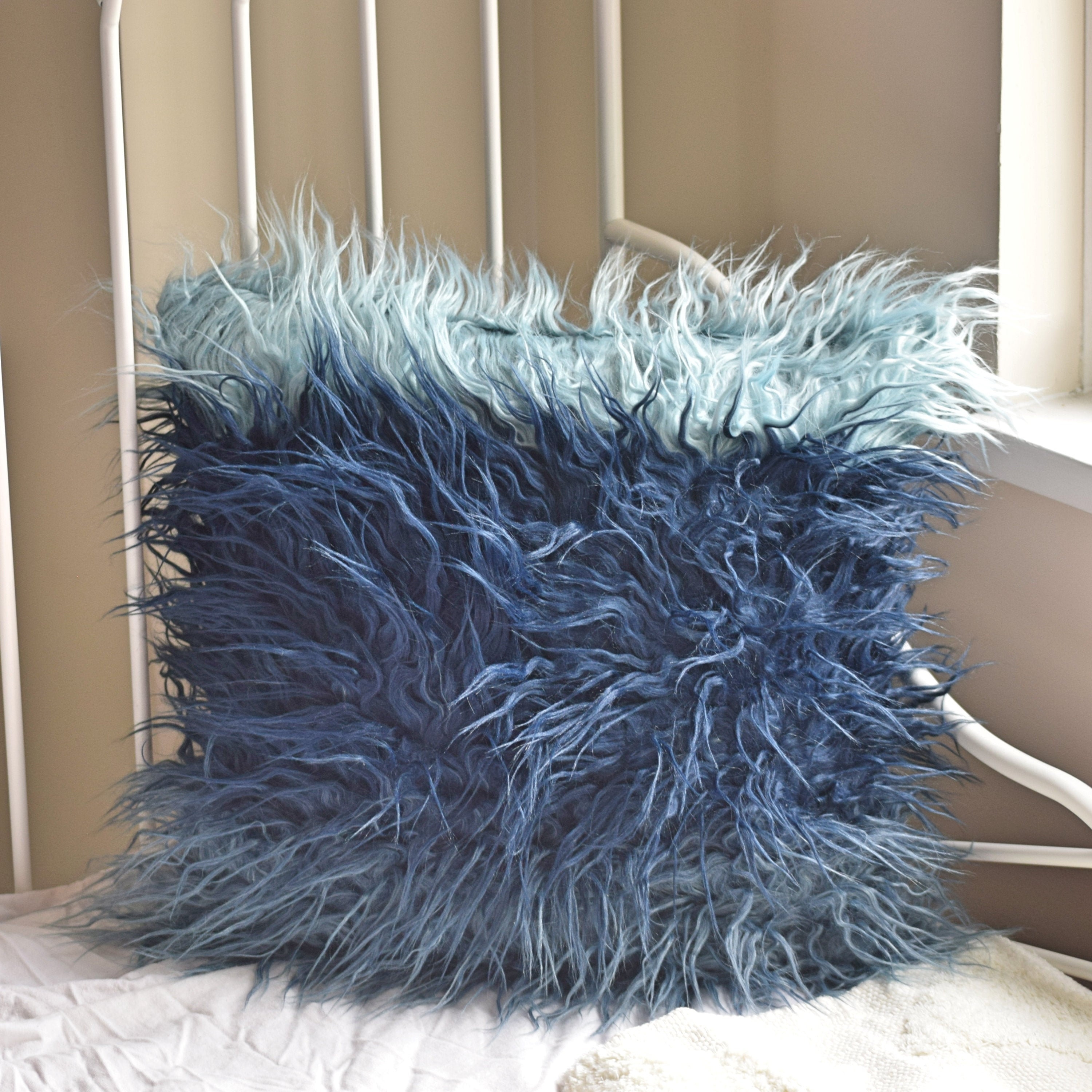Navy blue faux fur pillow sale