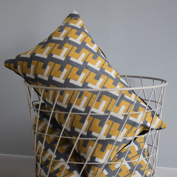 Mustard Pillow Cover | Gray Geometric Pillow Case | Modern Mustard Gray Pillow Case | Lumbar Square Pillow Cover | Mustard Yellow Black Gray