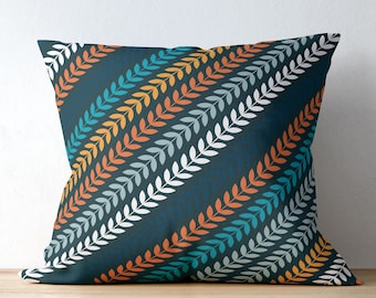 Scandinavian Pillow Cover: Geometric Leaf Print, Minimalist Cushion