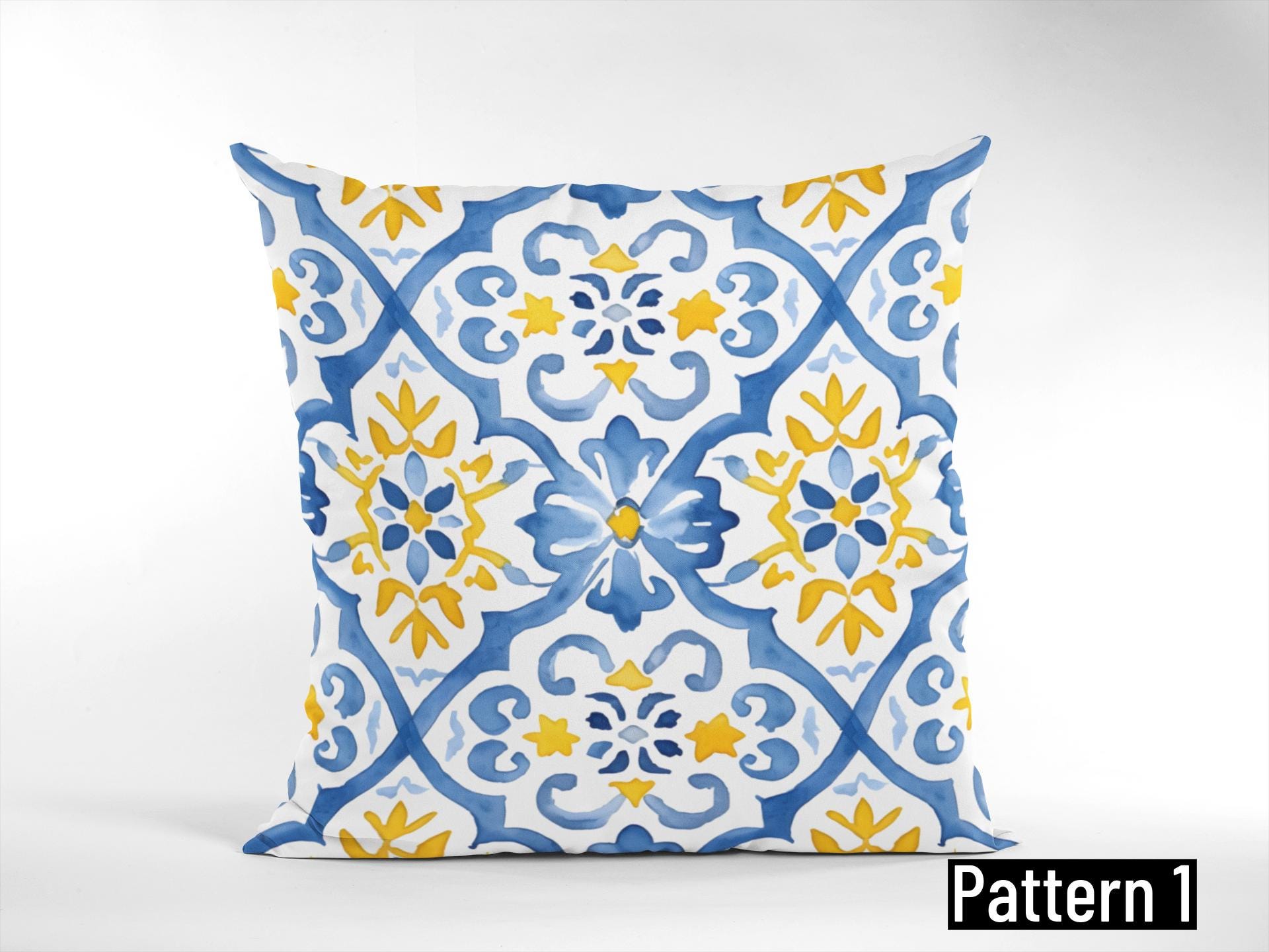 Blue and Yellow Throw Pillow - Etsy Elegant Blue and Yellow Patterned Throw Pillows (Pair) main image 0