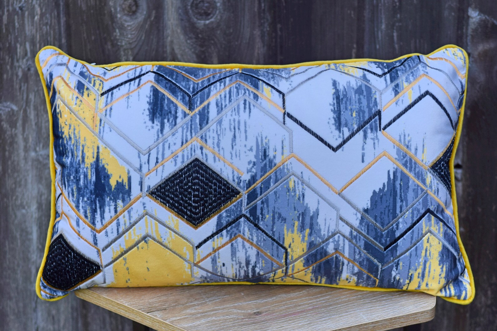 Abstract Blue Yellow Lumbar Throw Pillow Cover Soft Satin Etsy